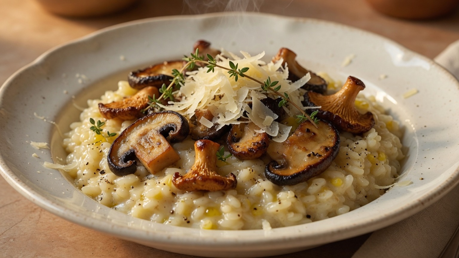 Creamy mushroom risotto with thyme, food only