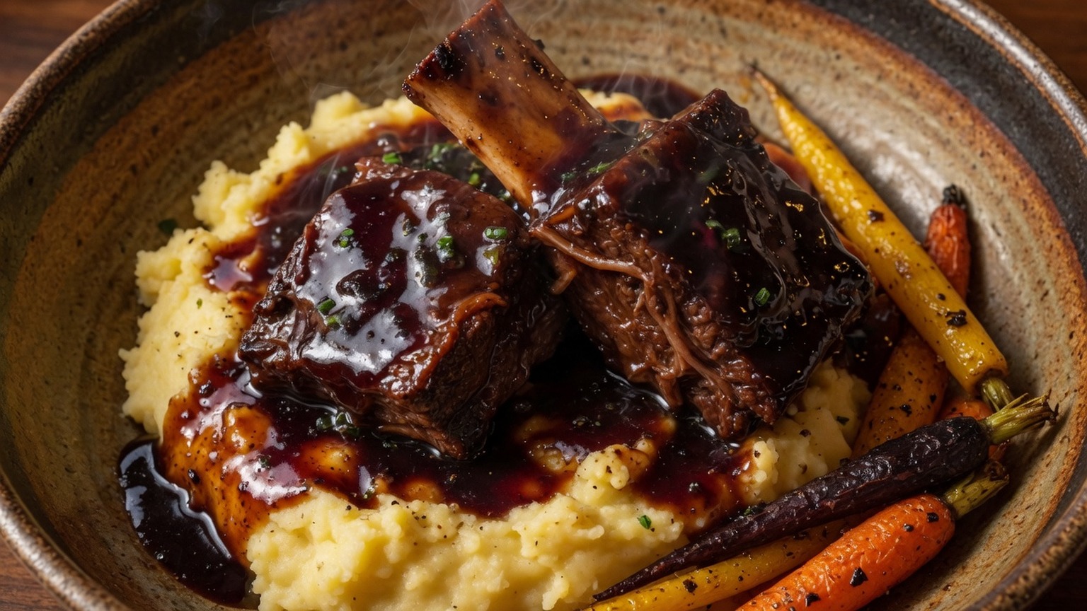 Braised short ribs over mashed potatoes, food only