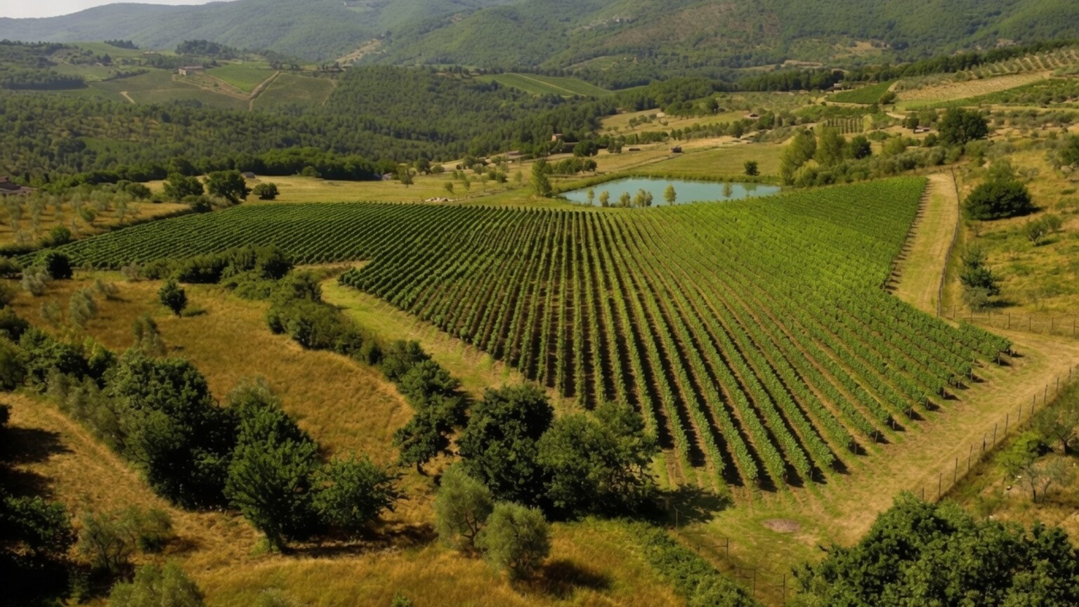 Tuscan vineyard landscape representing the estate setting of Le Redini