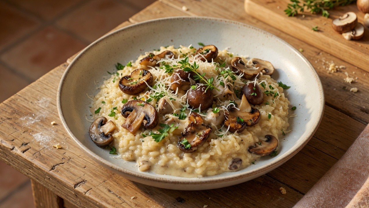 Creamy mushroom risotto, food only