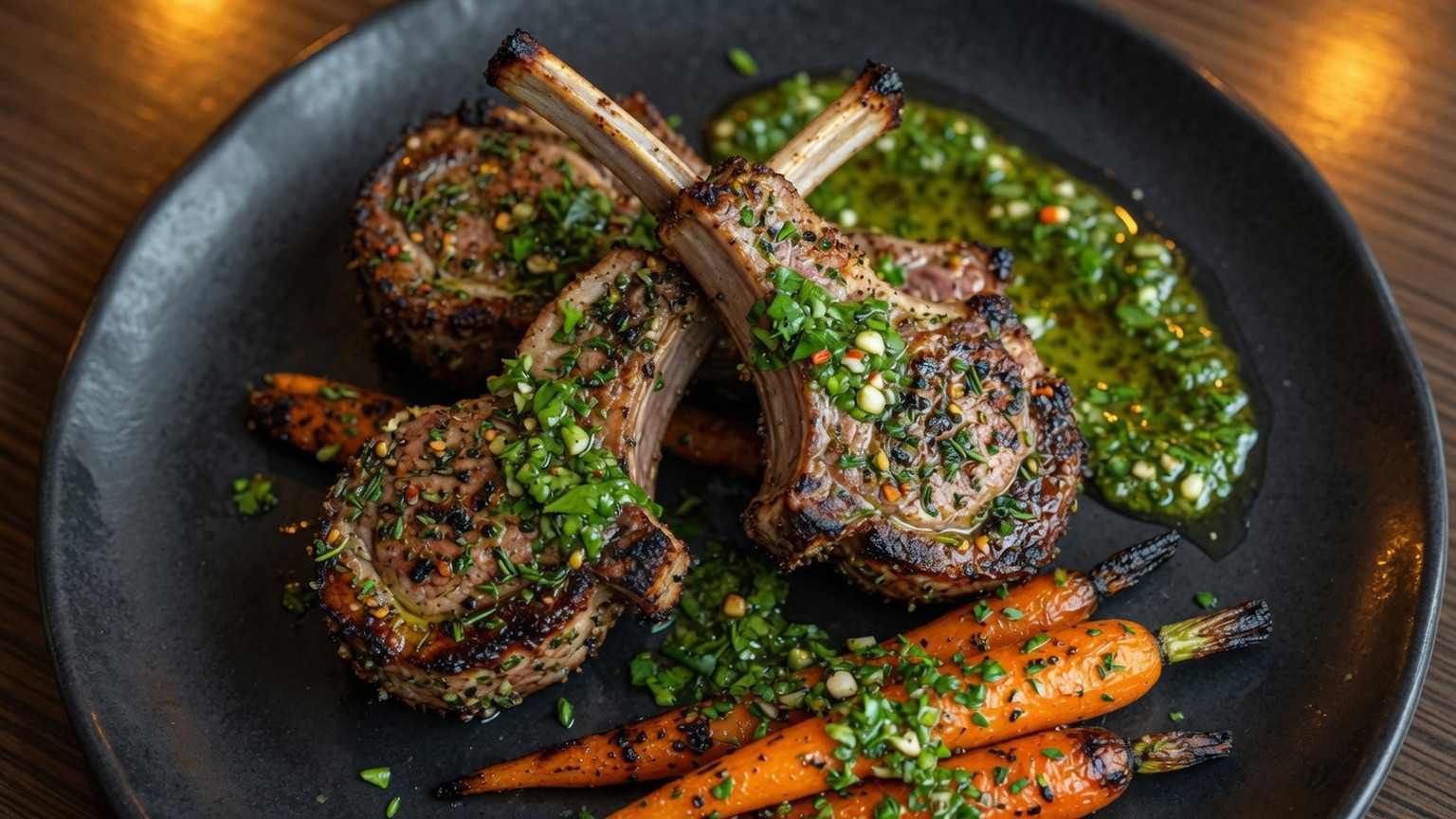 Herb-crusted lamb chops, food pairing image