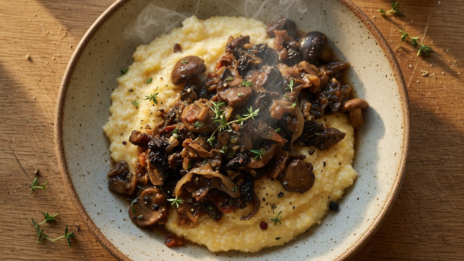 Wild mushroom ragu over polenta, food pairing image