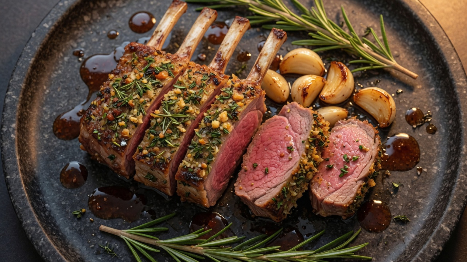 Rosemary garlic rack of lamb, food pairing image