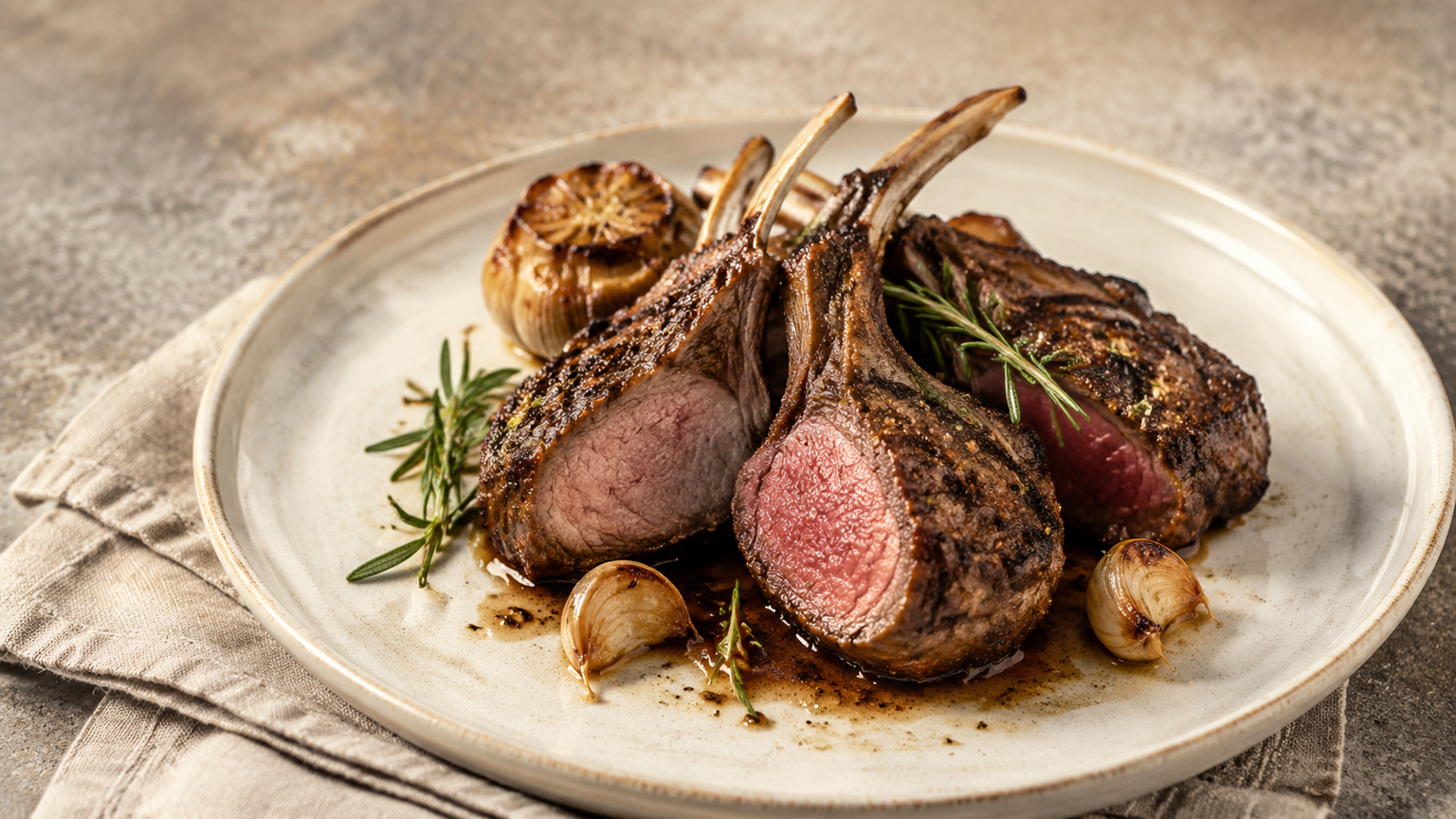 Rosemary garlic rack of lamb, food pairing image
