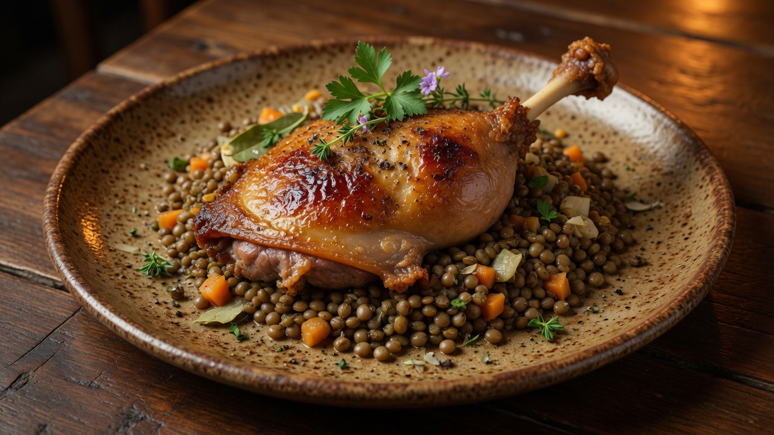 Duck confit with lentils, food pairing image