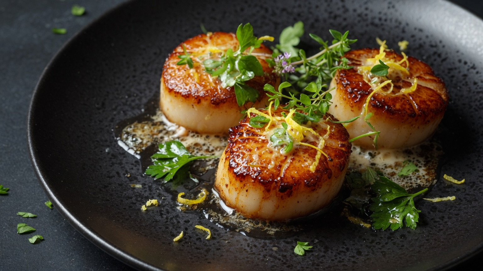 Pan-seared sea scallops with brown butter, food pairing image
