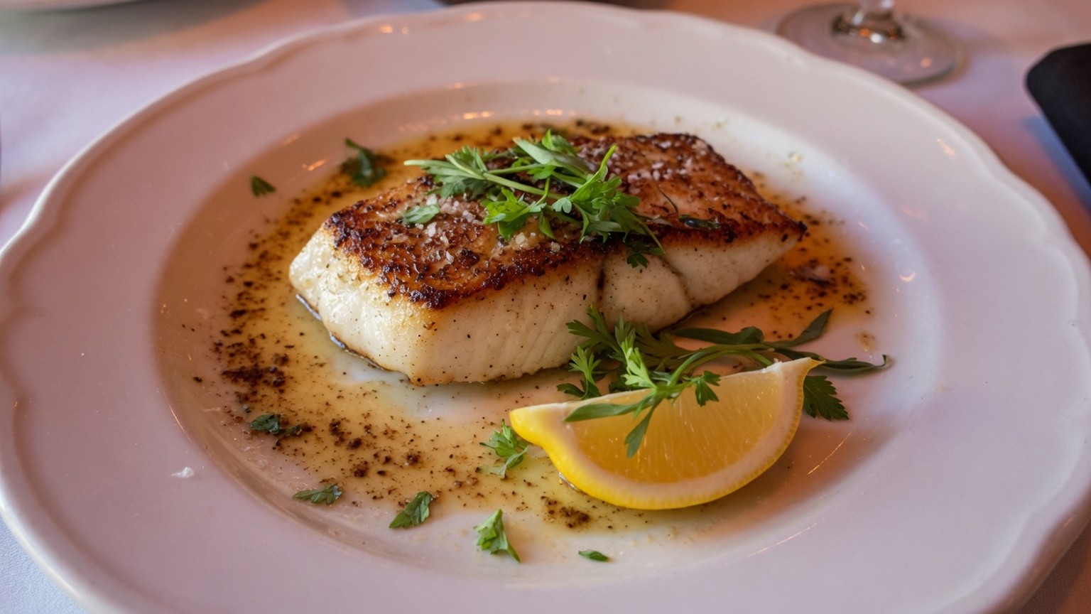 Seared white fish with brown butter and lemon