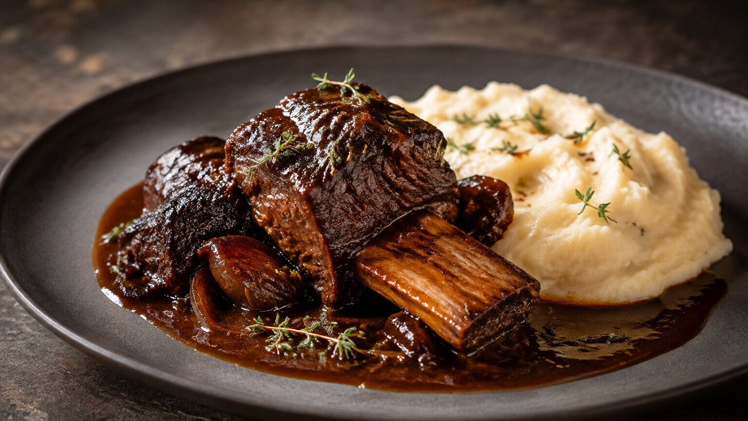Red wine-braised beef short ribs with rosemary mashed potatoes, food-only pairing image