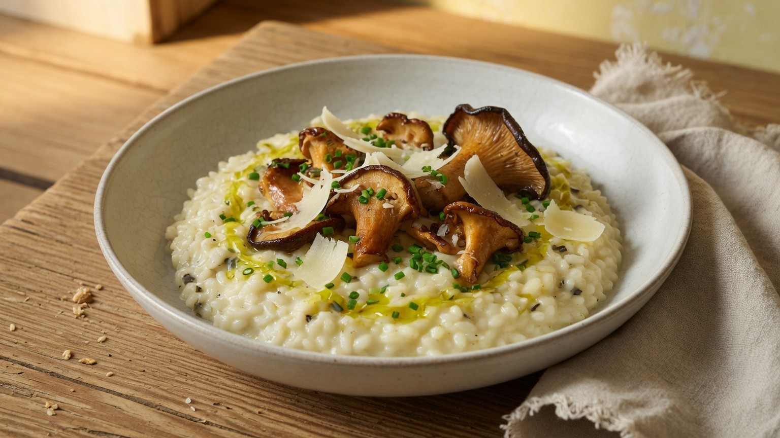Creamy wild mushroom risotto with parmesan, food only