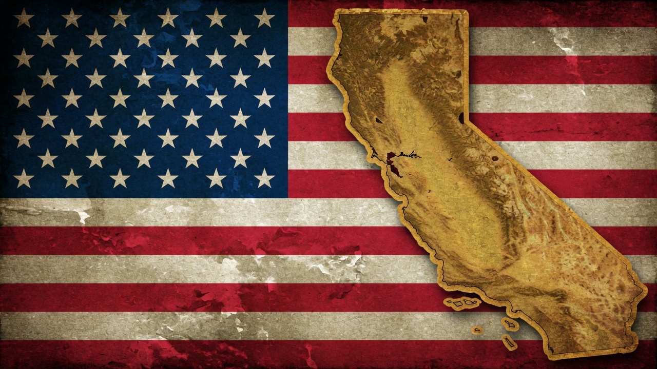 Flag and map of California, United States