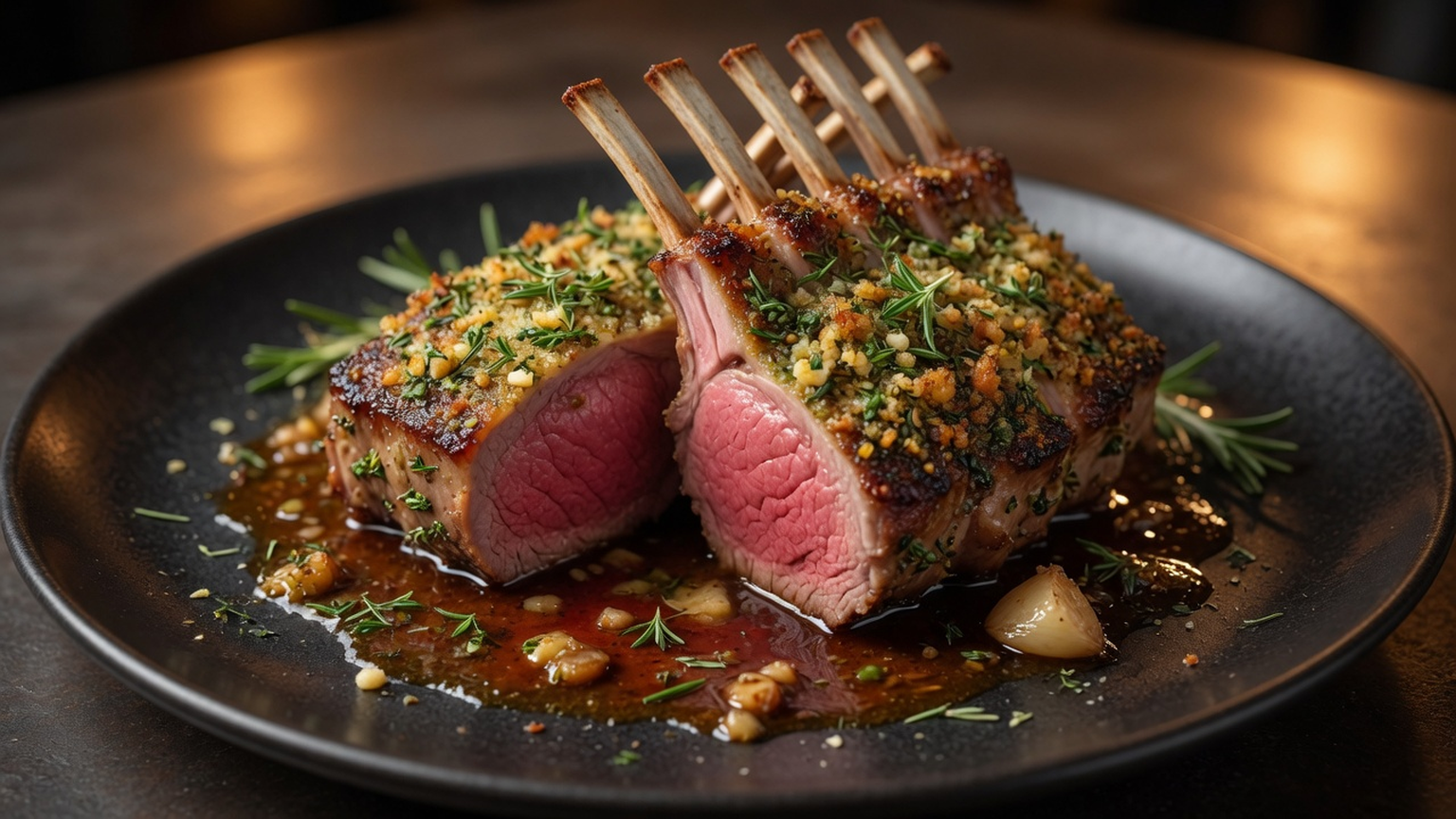 Rosemary garlic rack of lamb, food pairing image