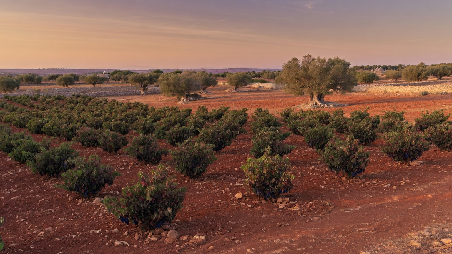 Primitivo vines on clay soil near Manduria, Puglia, generated scene