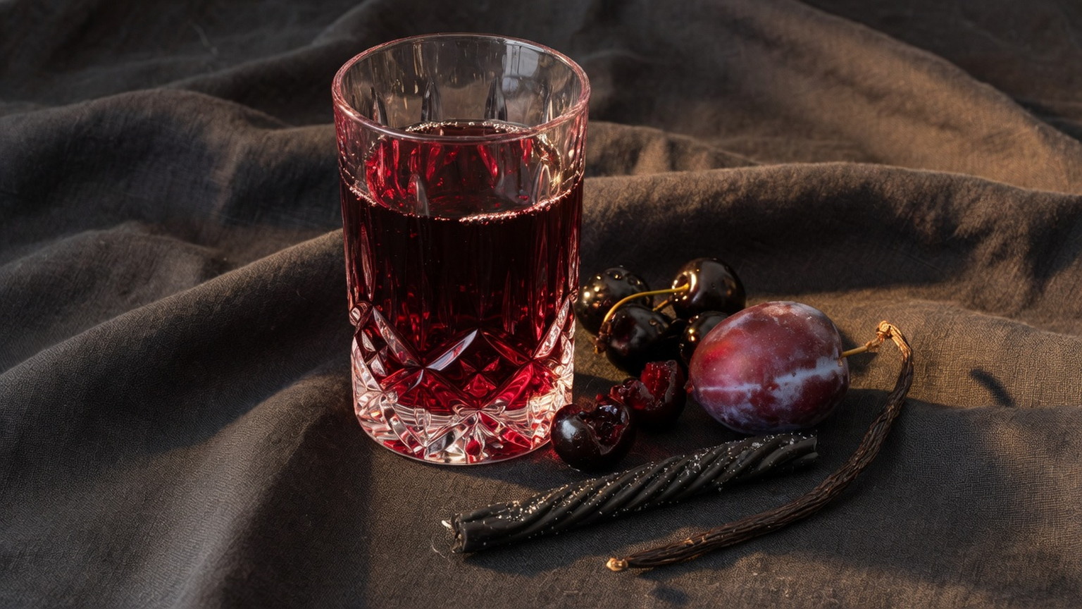 Dense ruby Primitivo in crystal with black cherry and licorice