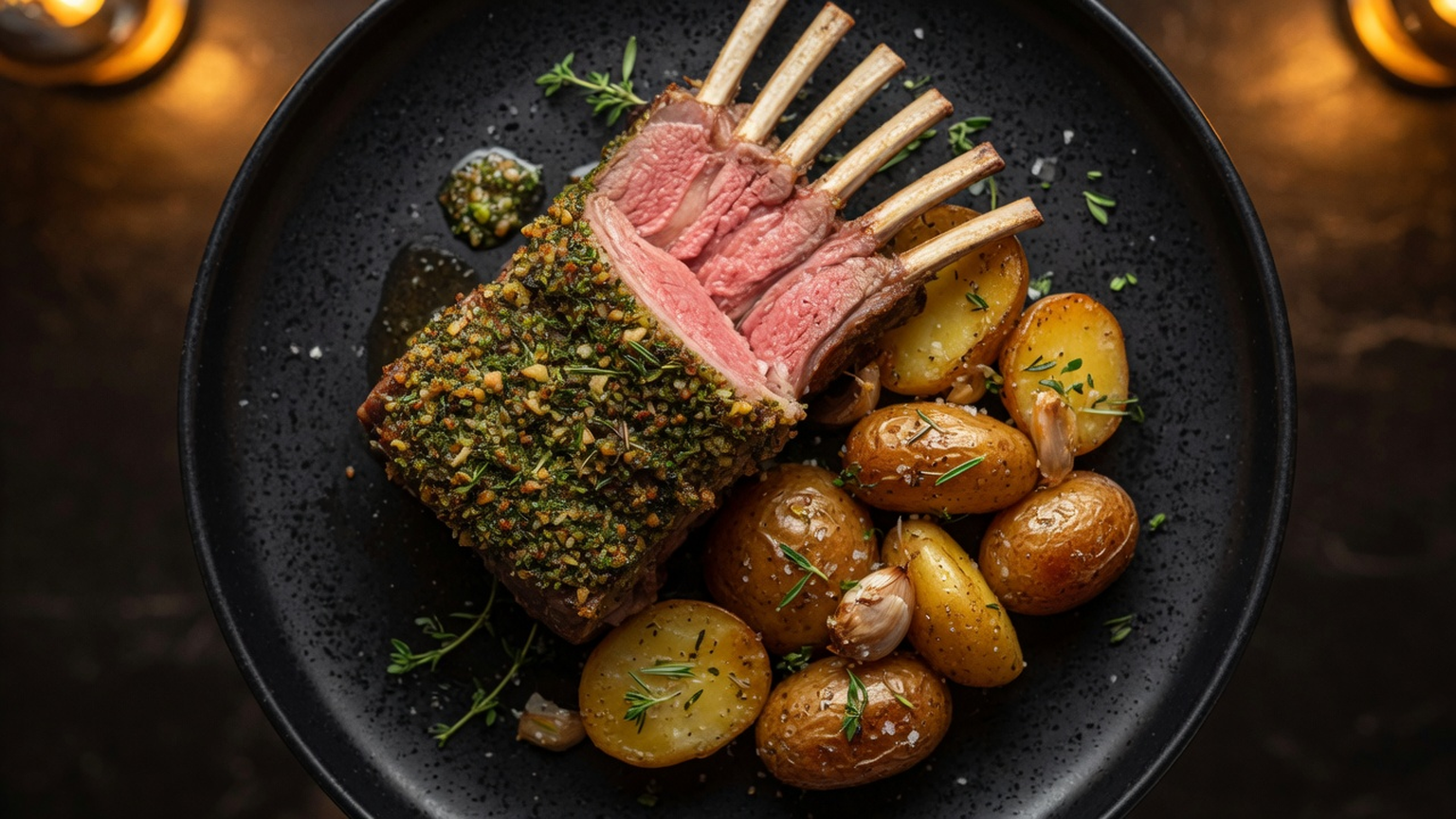 Rosemary garlic rack of lamb, food pairing image