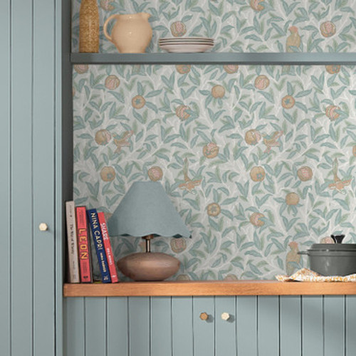 Bird & Pomegranate Duck Egg Wallpaper Roomset