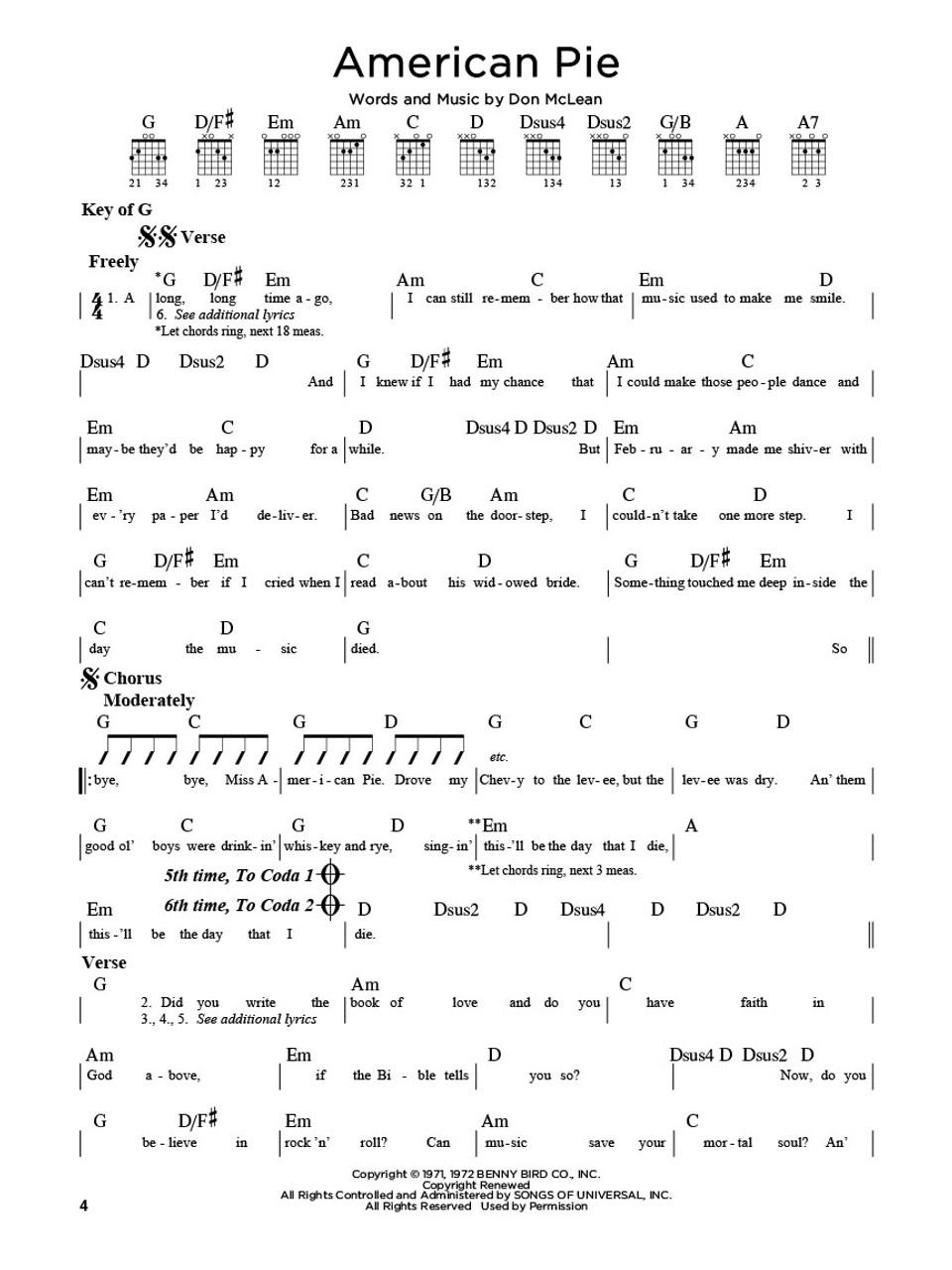 American Pie  Ukulele chords songs, Ukulele songs, Easy guitar songs