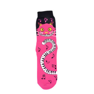 Cat with Piano Keys Tail Socks - Magenta