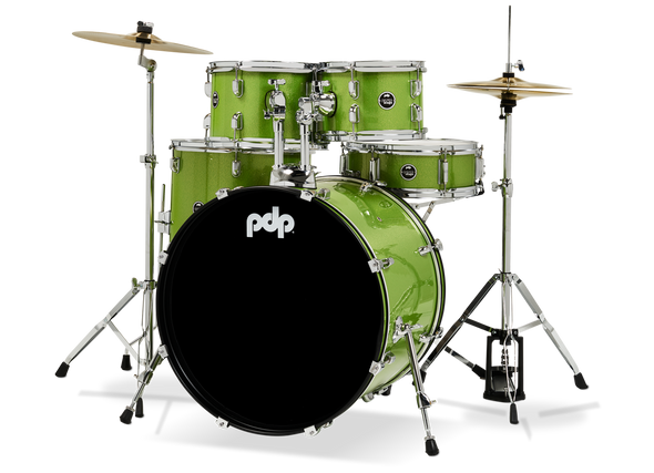 PDP Center Stage Complete Drum Set - Electric Green Sparkle - front right view