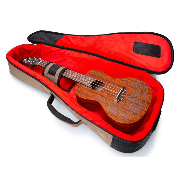 Gator Transit Series Tenor Ukulele Gig Bag - Tan - open with uke