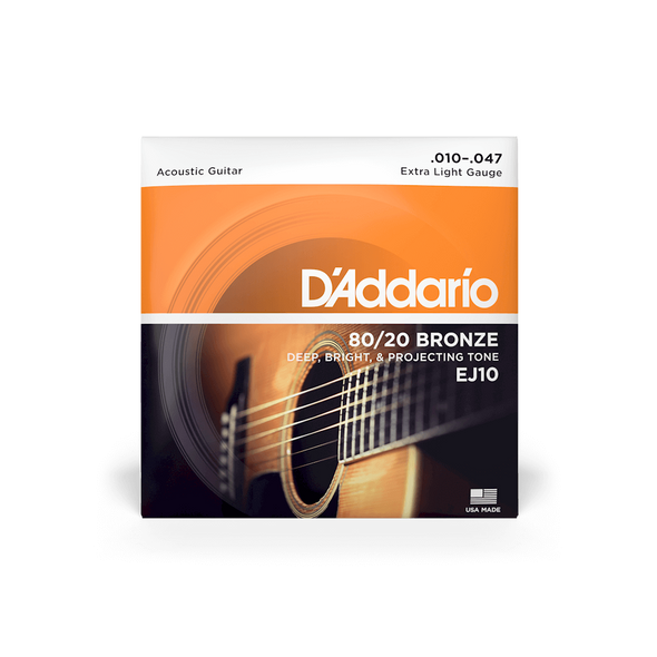 D'Addario EJ10 80/20 Bronze Extra Light Acoustic Guitar Strings .010-.047