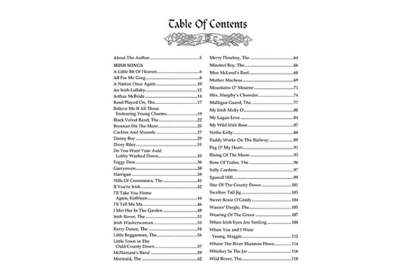 Irish Songs for Ukulele - table of contents