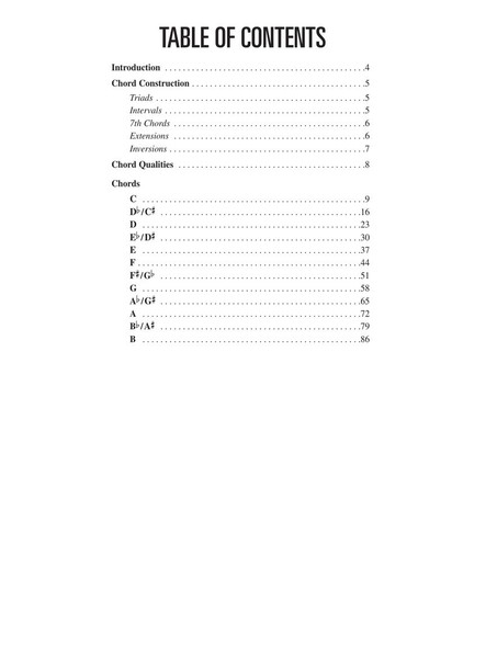 Hal Leonard Baritone Ukulele Chord Finder - table of contents