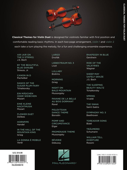 Classical Themes for Violin Duet - back cover