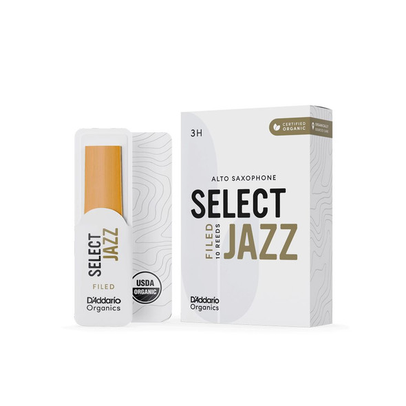 D'Addario Organic Select Jazz Filed Alto Sax Reeds - Box of 10, 3 Hard