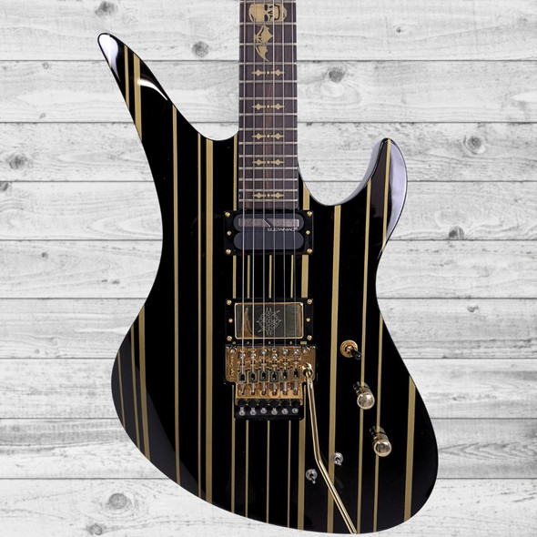 Used Schecter Synyster Gates Custom S Electric Guitar - Gloss Black / Gold Pinstripe