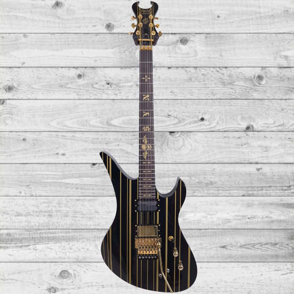 Used Schecter Synyster Gates Custom S Electric Guitar - Gloss Black / Gold Pinstripe