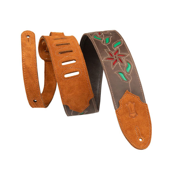 Levy's 2.5 inch Flowering Vine Series Brown Leather Guitar Strap