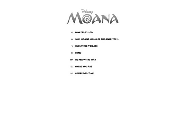 Moana Instrumental Play Along song list