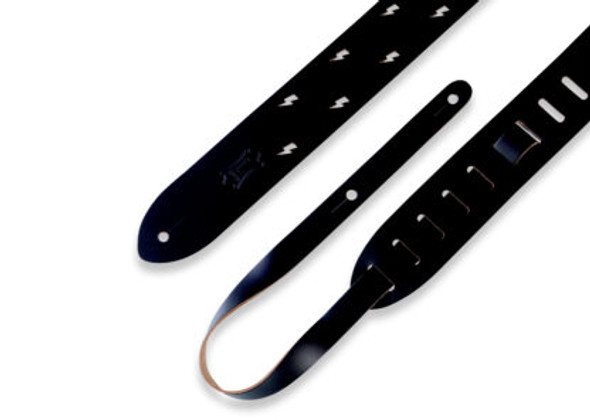 Levy's 2 inch Lightning Bolt Punch Out Leather Guitar Strap - Black