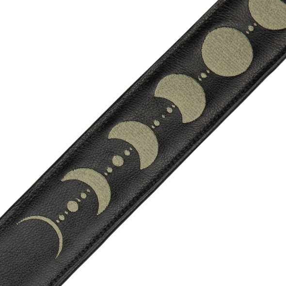 Levy's 2.5 inch Padded Garment Leather Guitar Strap - Green Moon Phases