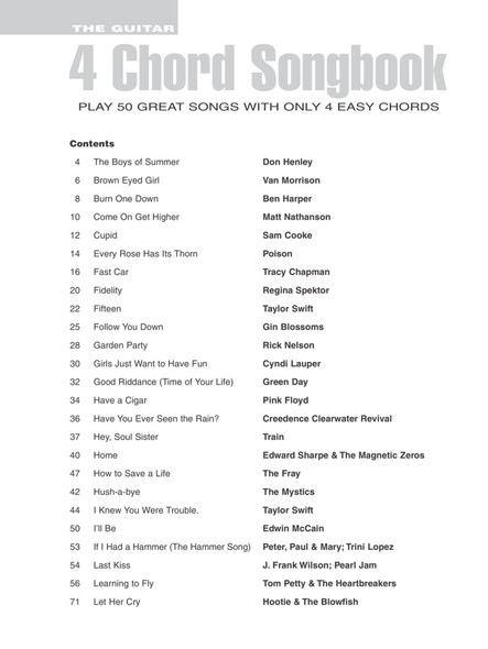 The Guitar 4-Chord Songbook - table of contents