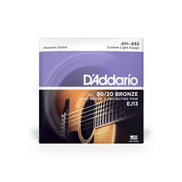 D'Addario EJ13 80/20 Bronze Custom Light Acoustic Guitar Strings .011-.052