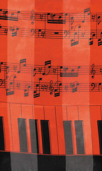 red chiffon scarf with music notes