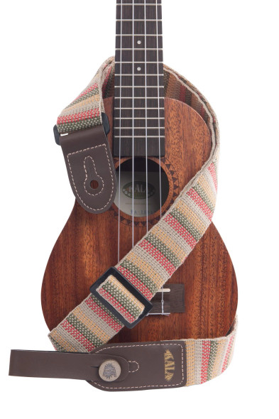 Kala Handmade Ukulele Strap - Amazon Stripe - on uke