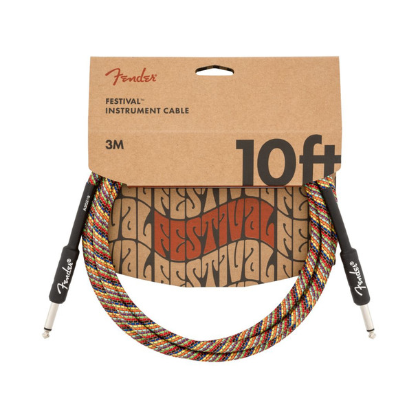 Fender Festival Pure Hemp  Instrument Cable Straight / Straight - 10 foot - Rainbow