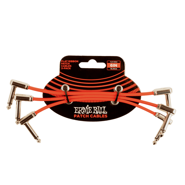 Ernie Ball 6" Flat Ribbon Patch Cable 3-Pack - Red in packaging