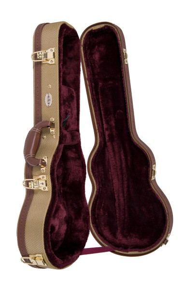 Kala Tweed Concert Ukulele Archtop Hard Case open