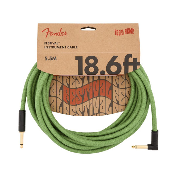 Fender Festival Pure Hemp Instrument Cable Straight / Angle - 18.6 foot - Green in packaging