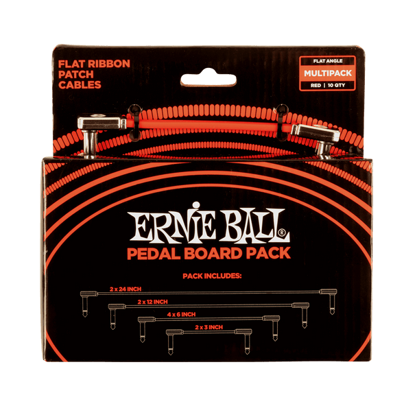 Ernie Ball Flat Ribbon Patch Cables Pedalboard Multi-Pack - Red in packaging