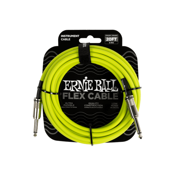 Ernie Ball Flex Instrument Cable Straight/Straight 20ft - Green in packaging