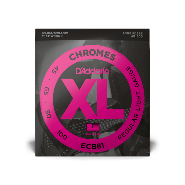 D'Addario ECB81 XL Chromes Flatwound Light Bass Guitar Strings .045-.100