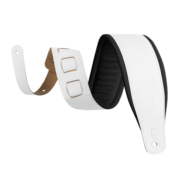 Levy's 3 inch Amped Padded Leather Guitar Strap - White / Black