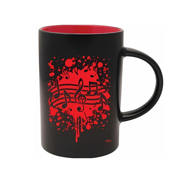 Cafe Mug with Red Music Notes