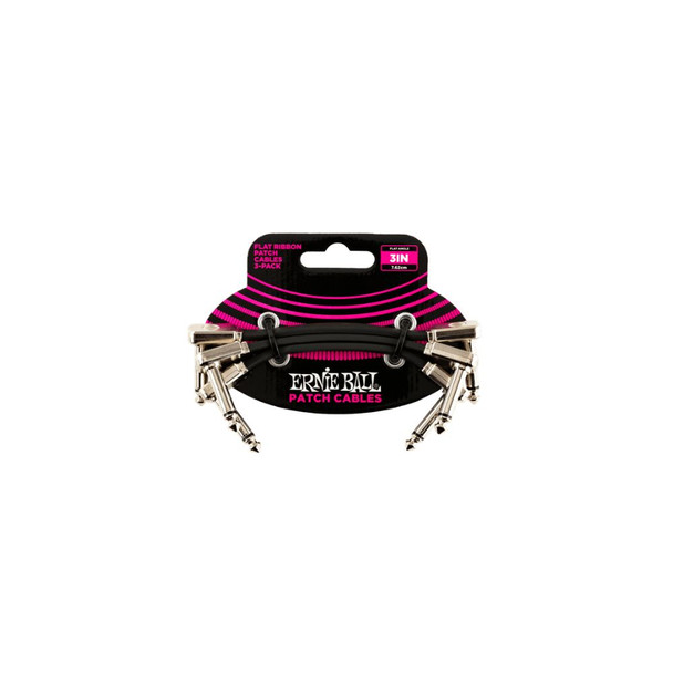 Ernie Ball Flat Ribbon Patch Cable 3-Pack - 3 inch - Black