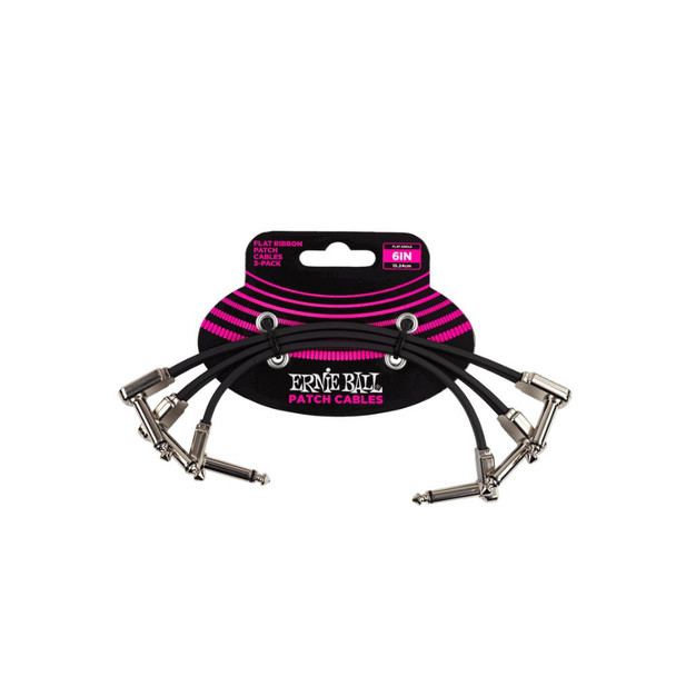 Ernie Ball Flat Ribbon Patch Cable 3-Pack - 6 inch - Black