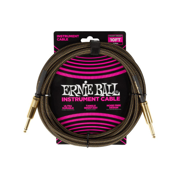 Ernie Ball Braided Instrument Cable – Straight/Straight – 10 ft – Pay Dirt